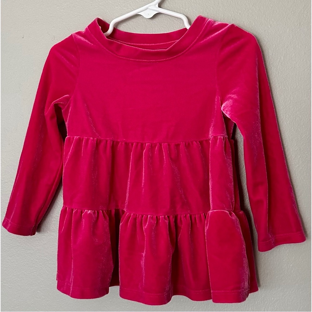 Toddler Girl Hot Pink Velvet Long Sleeve Tunic Top